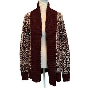 Abercrombie & Fitch Cardigan Sweater Burgundy & Cream Oversized Boxy Long Winter